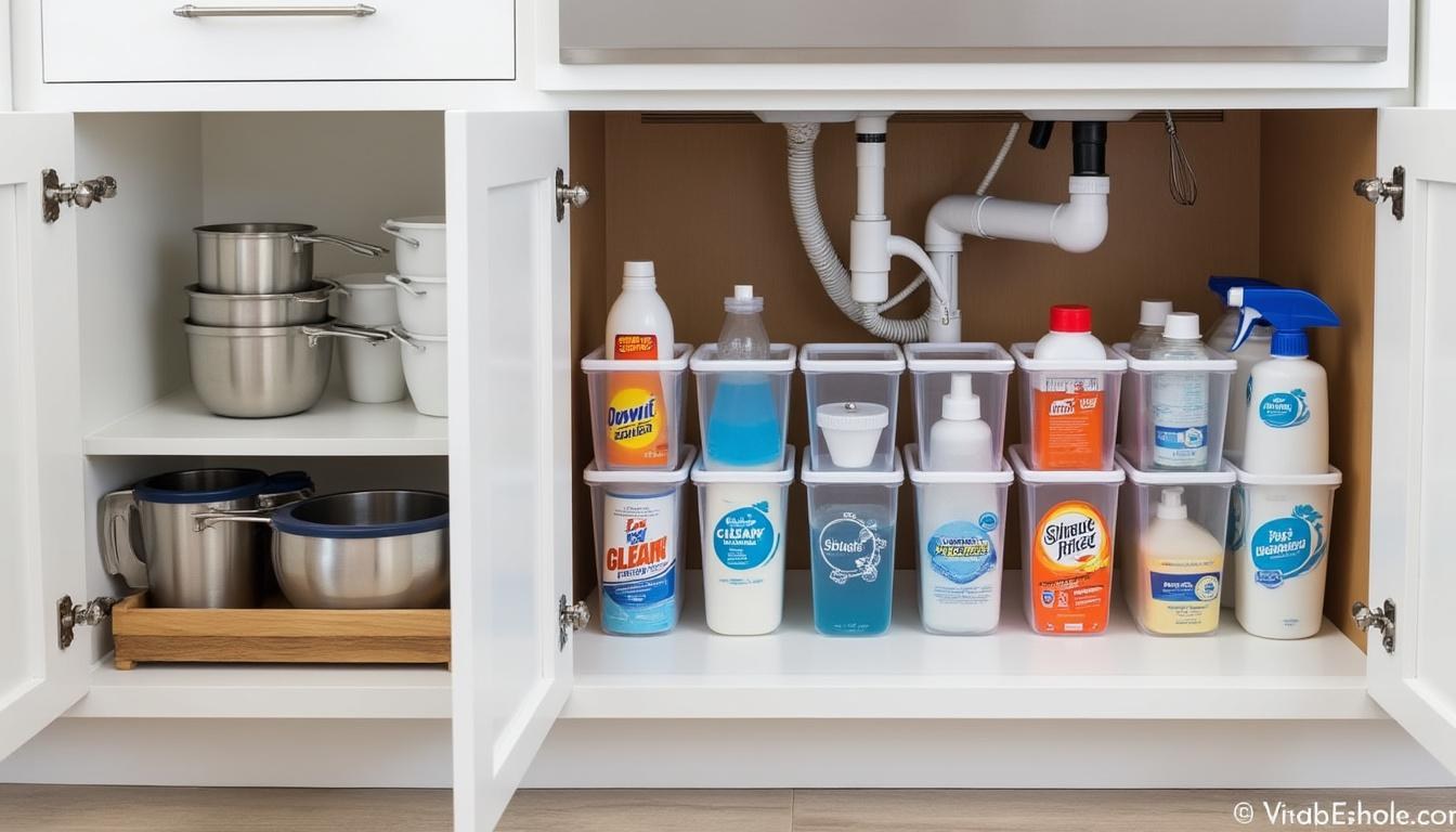 descubre cómo organizar eficazmente los productos de limpieza en el espacio bajo el fregadero para mantener tu hogar ordenado y accesible.